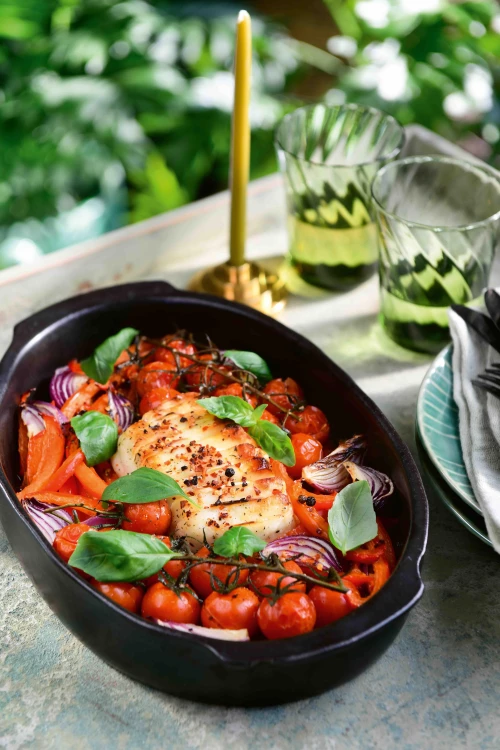 Ovengeroosterde groenten met halloumi