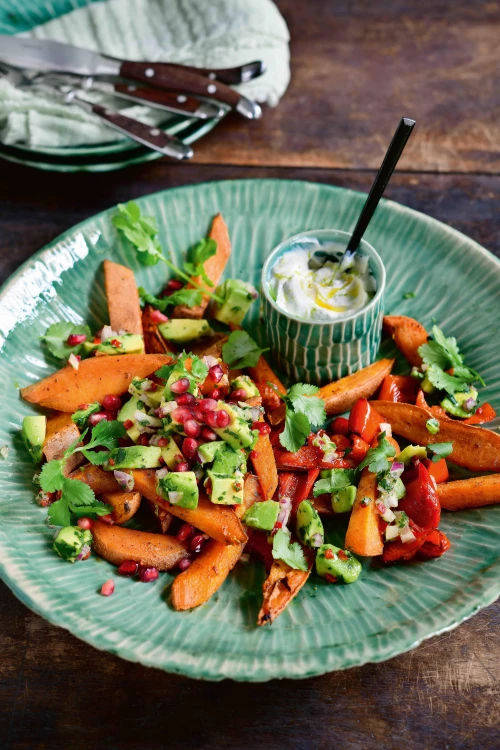 Zoete aardappelwedges met ricottadip