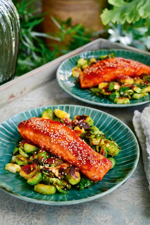 Zalm met krokante spruiten