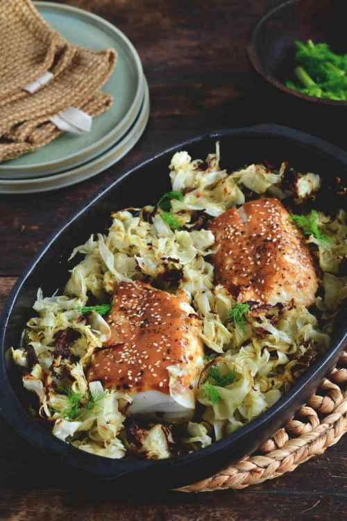 Kabeljauw met miso, honing en geroosterde venkel