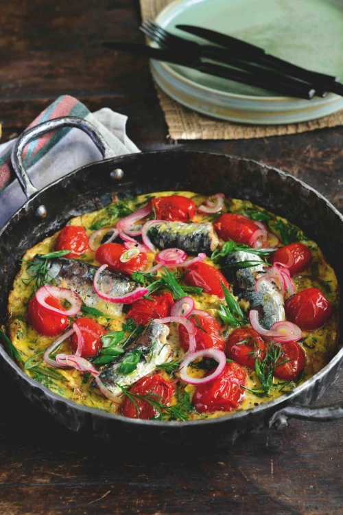 Ei, sardine en gepofte tomaat (keto)